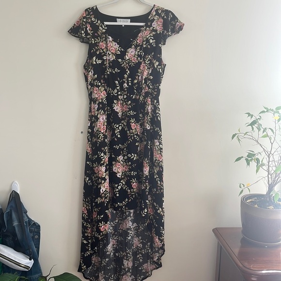 Wayf Hi low Hem Asymmetrical Floral Dress Ruffle Sleeve Feminine sz M Romantic - Picture 1 of 8